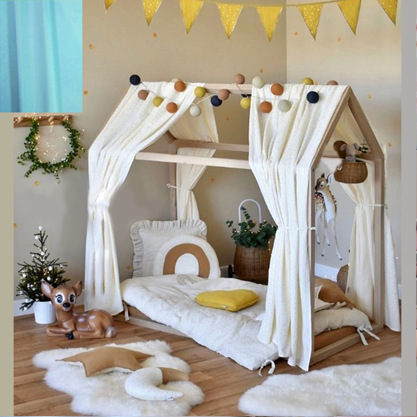 Cortinas Para Cama Montessori Pabellon Casita De Tela mosquitero 2 piezas