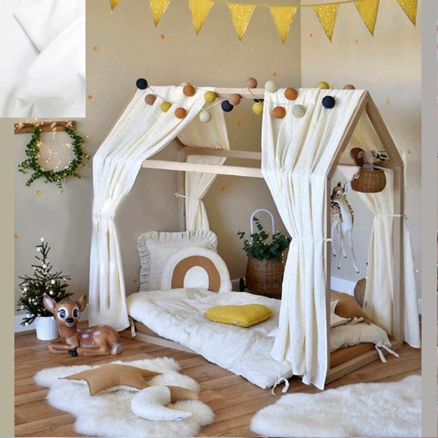 Cortinas Para Cama Montessori Pabellon Casita De Tela mosquitero 2 piezas