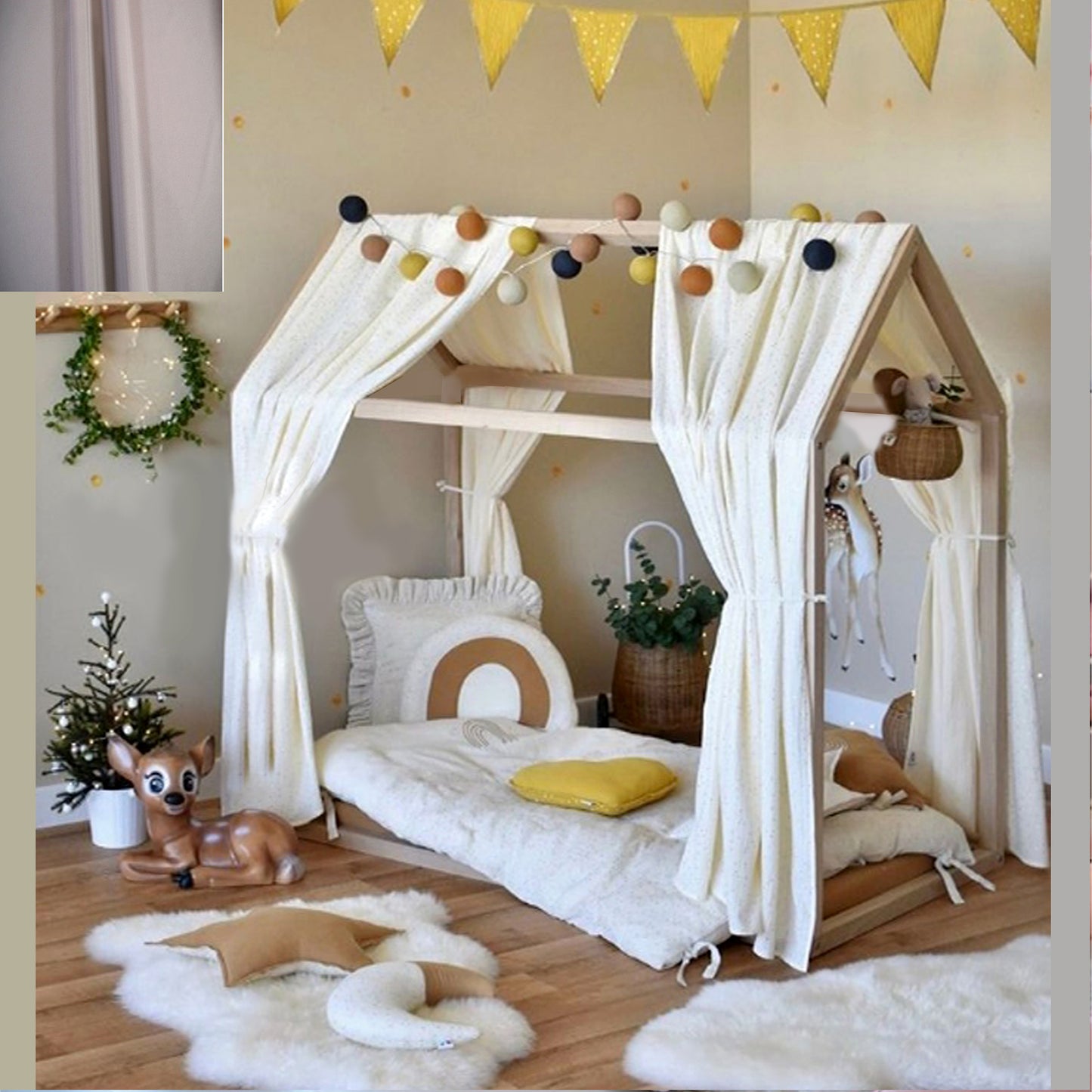 Cortinas Para Cama Montessori Pabellon Casita De Tela mosquitero 2 piezas