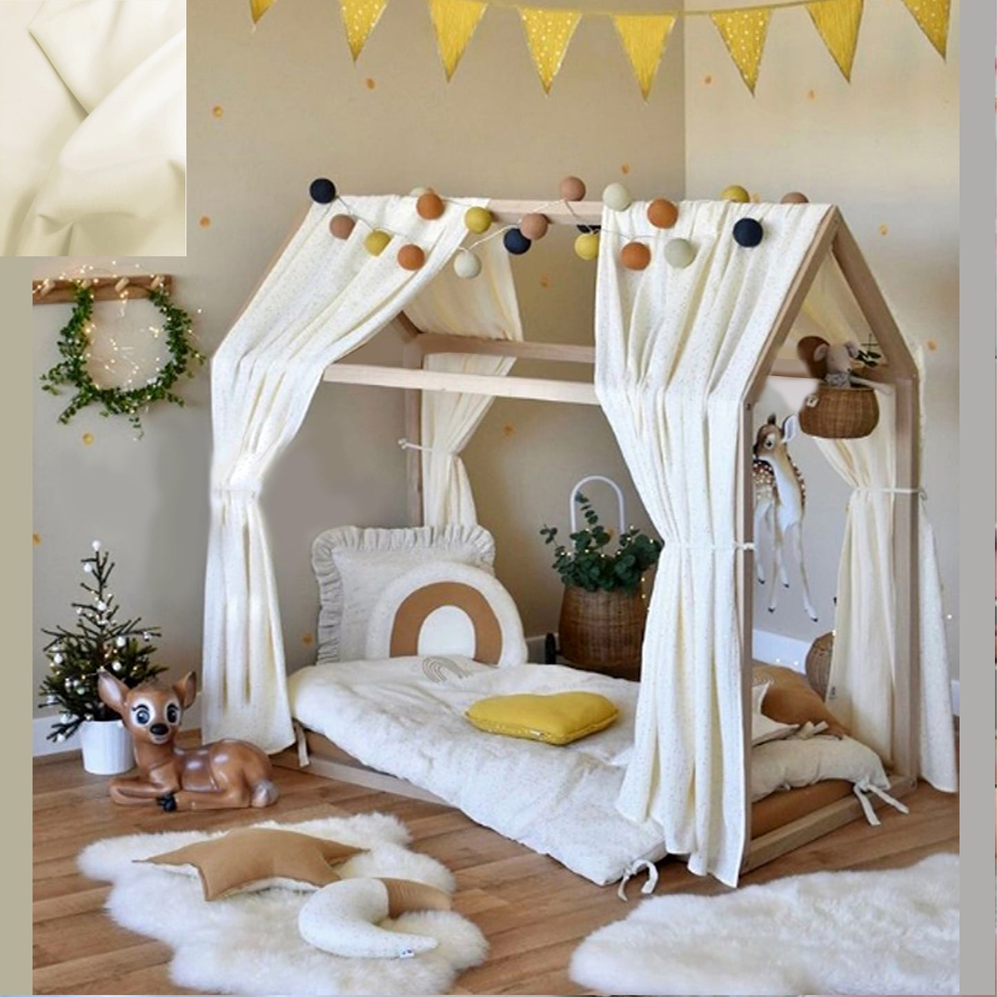 Cortinas Para Cama Montessori Pabellon Casita De Tela mosquitero 2 piezas