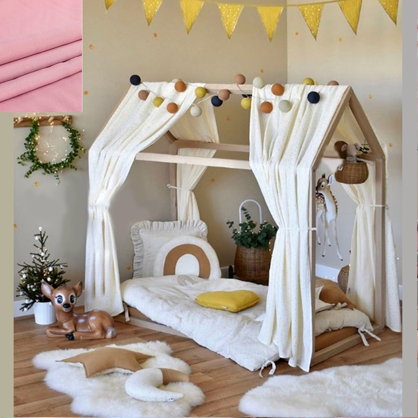 Cortinas Para Cama Montessori Pabellon Casita De Tela mosquitero 2 piezas