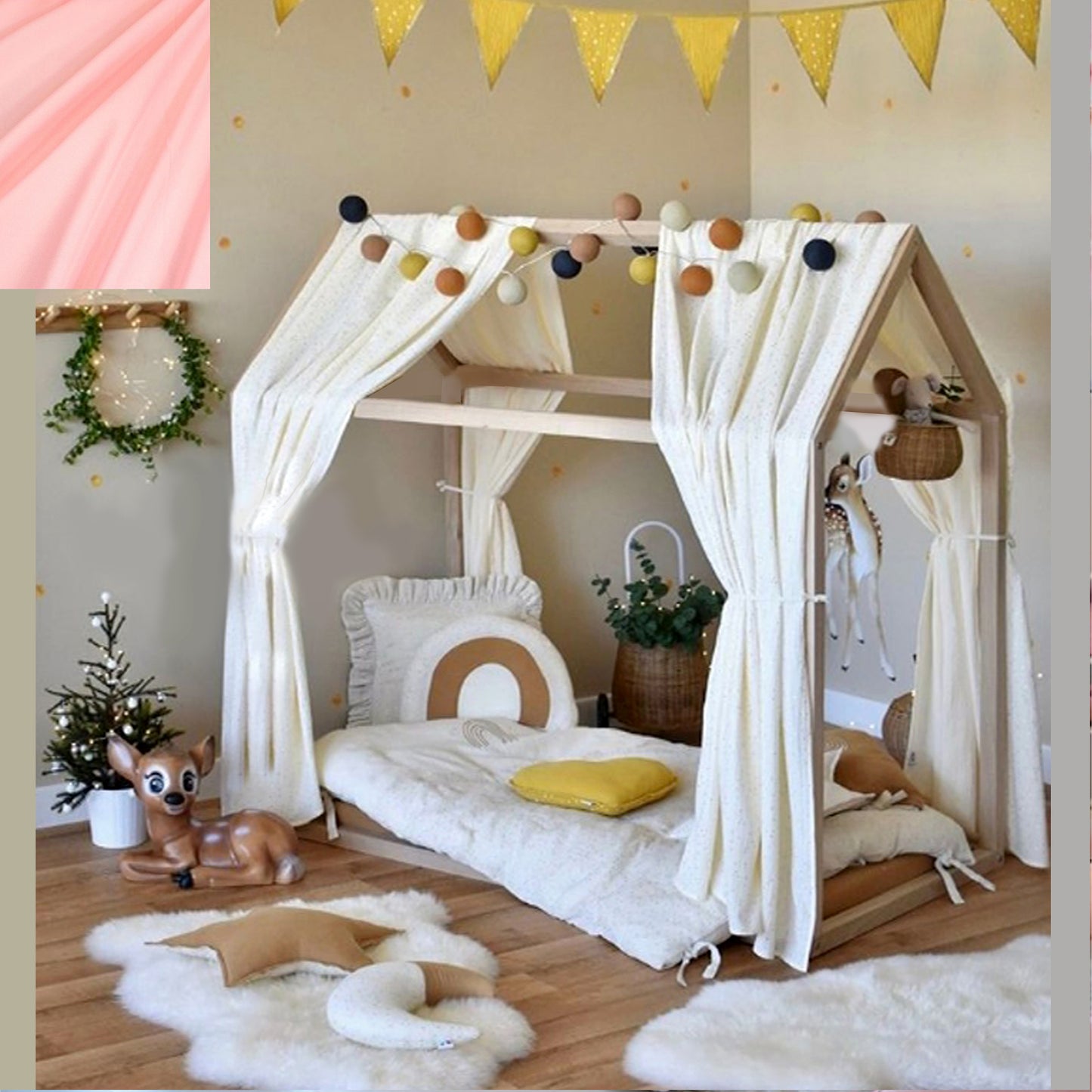 Cortinas Para Cama Montessori Pabellon Casita De Tela mosquitero 2 piezas