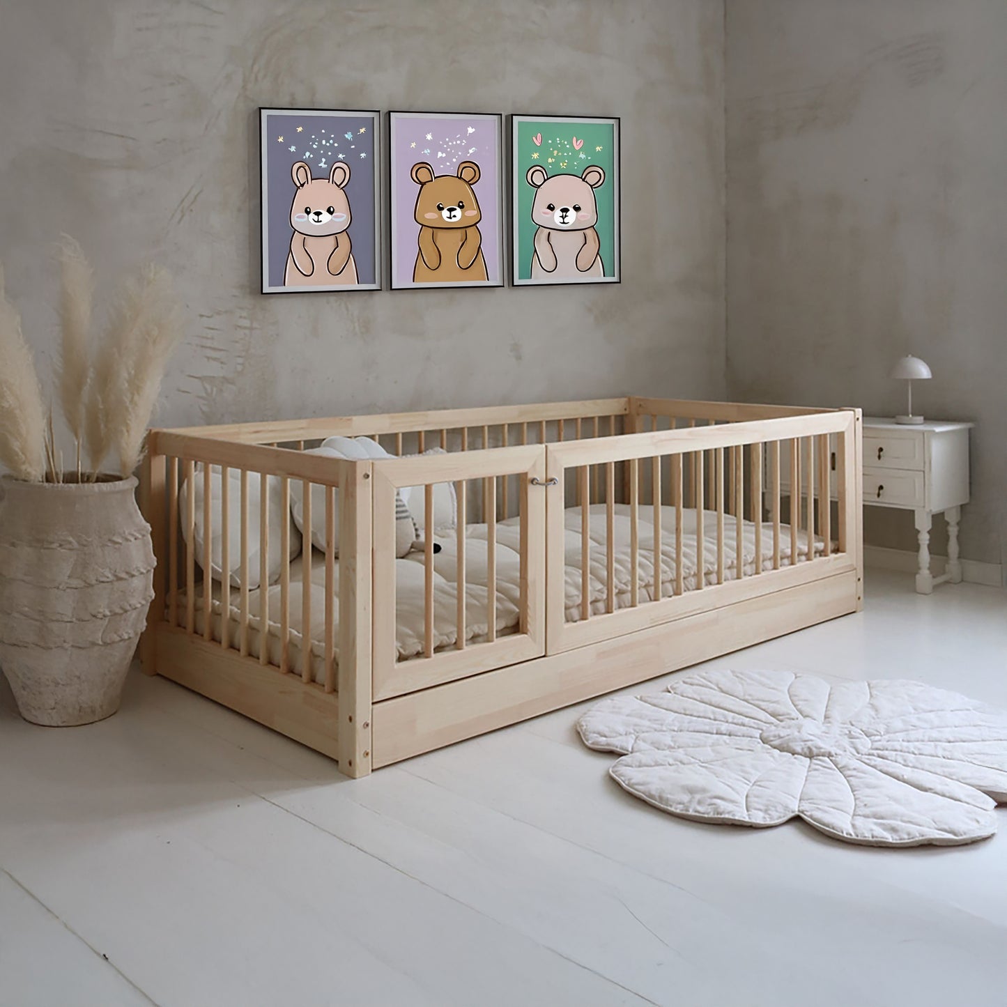 Cama Montessori cuna de madera mod. Lilo + puerta