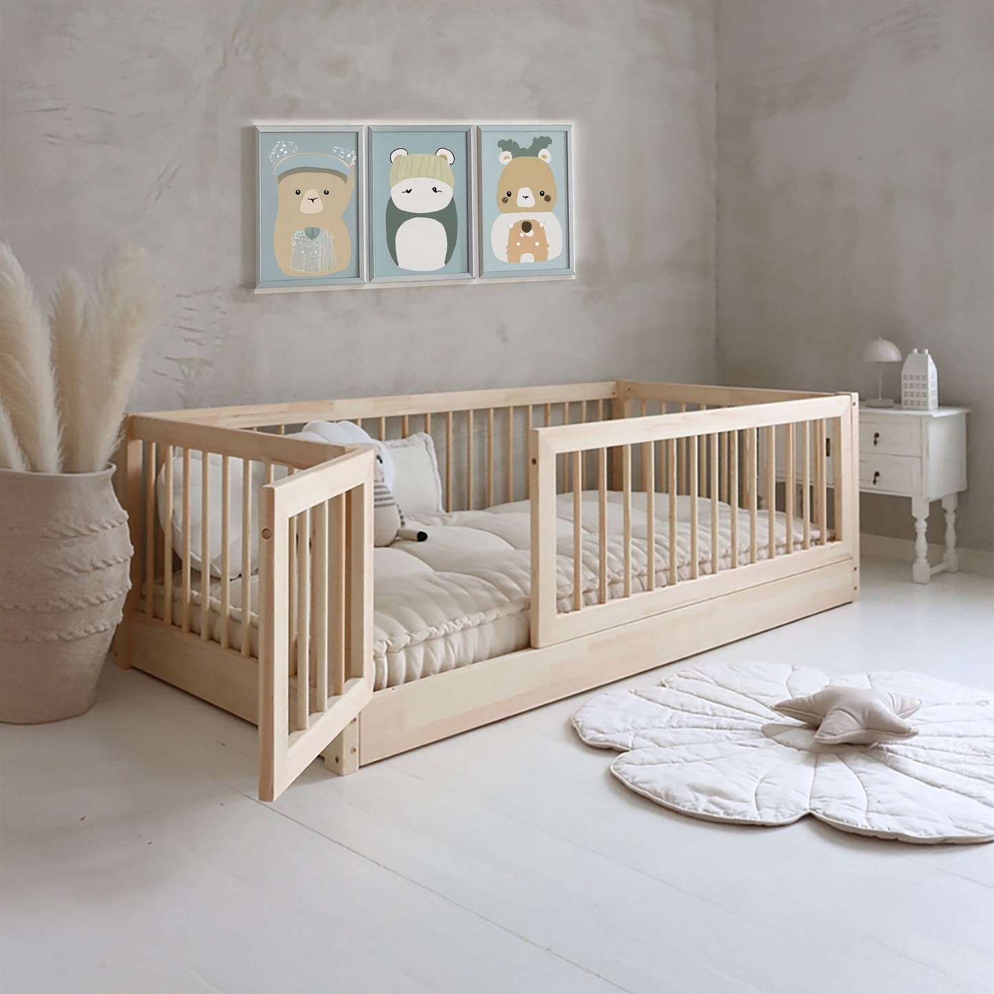 Cama Montessori cuna de madera mod. Lilo + puerta