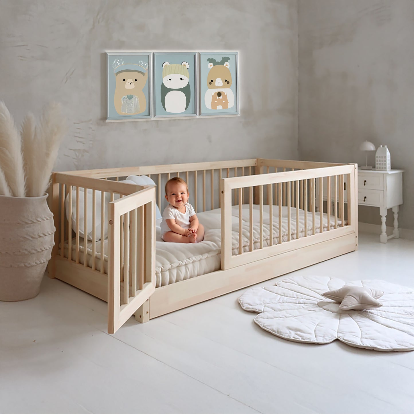 Cama Montessori cuna de madera mod. Lilo + puerta