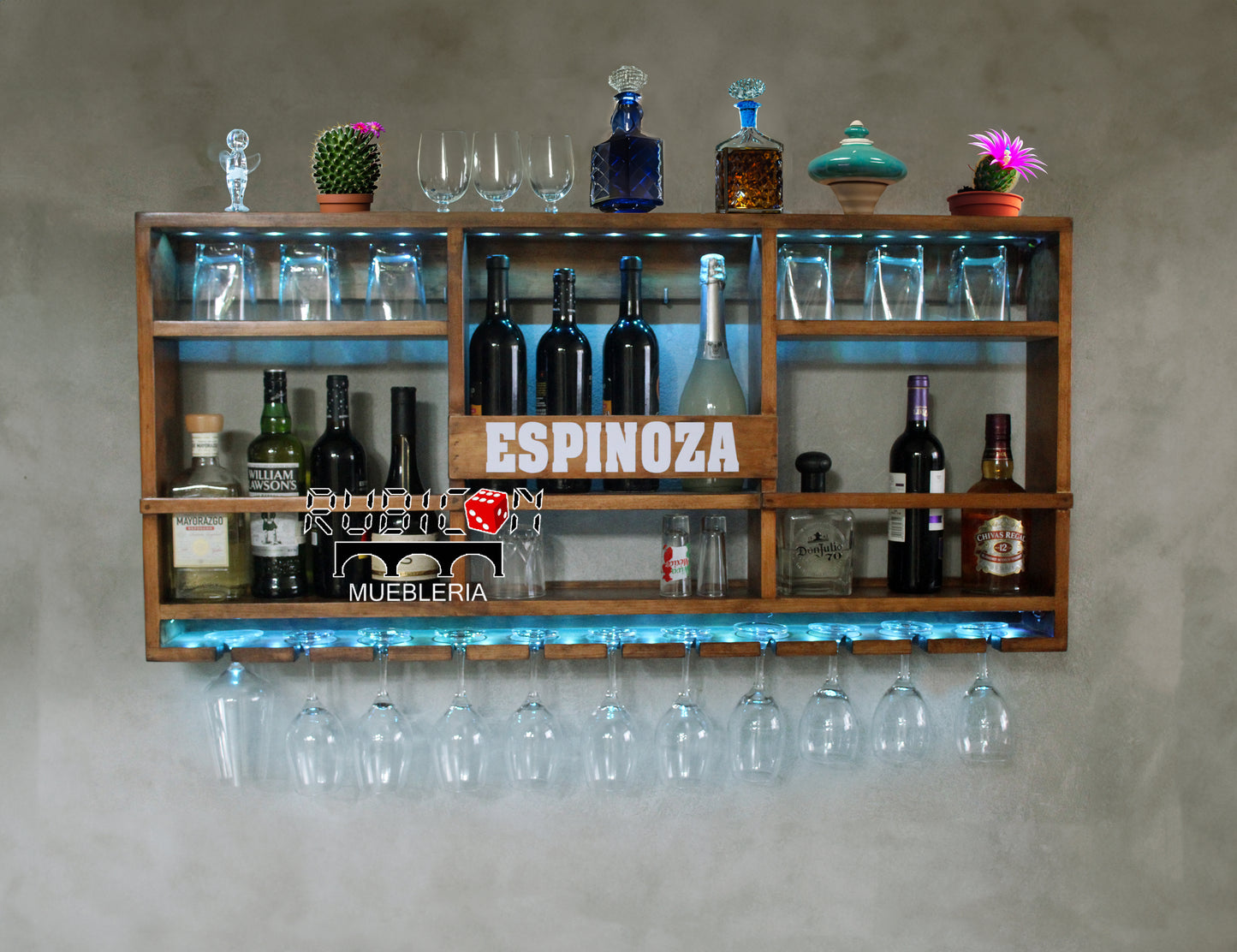 Cava flotante con luces led mini bar de madera mod. Minos +led´s