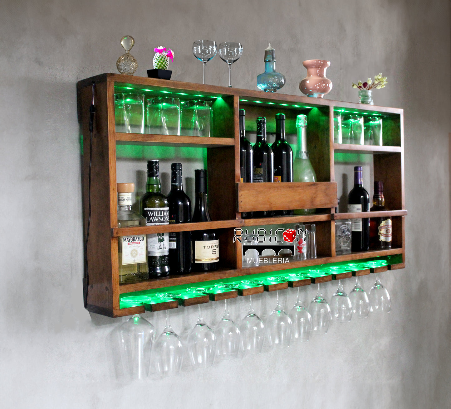 Cava flotante con luces led mini bar de madera mod. Minos +led´s