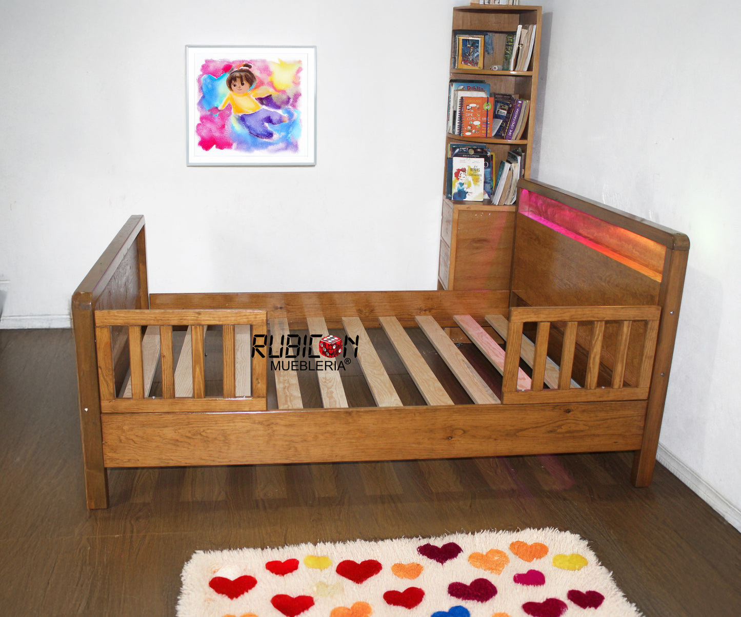 Cama Montessori barandales desmontables de madera mod. Eros