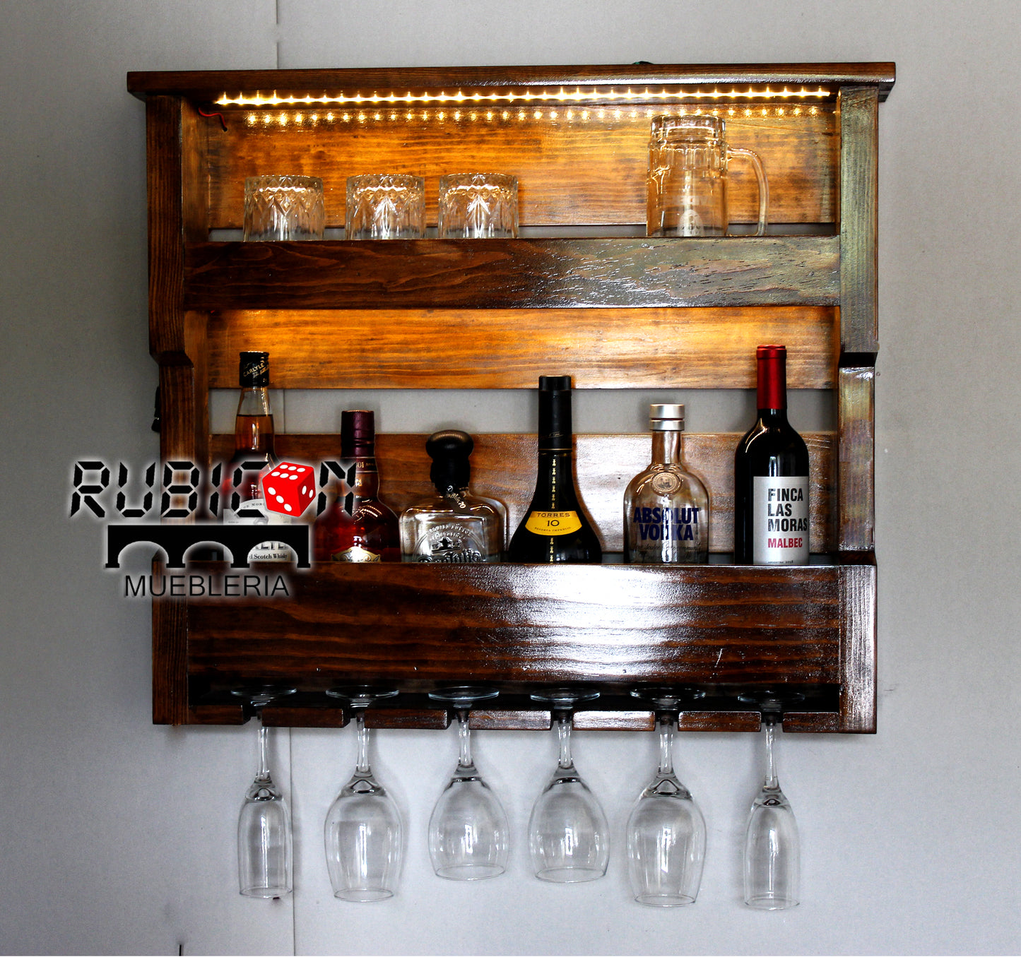 Cava flotante cantina bar con luces LEDS en madera Mod. Gastón