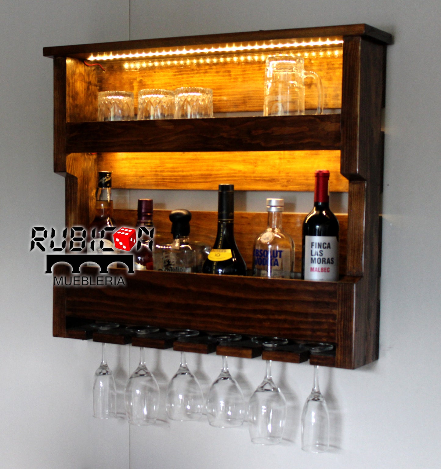 Cava flotante cantina bar con luces LEDS en madera Mod. Gastón