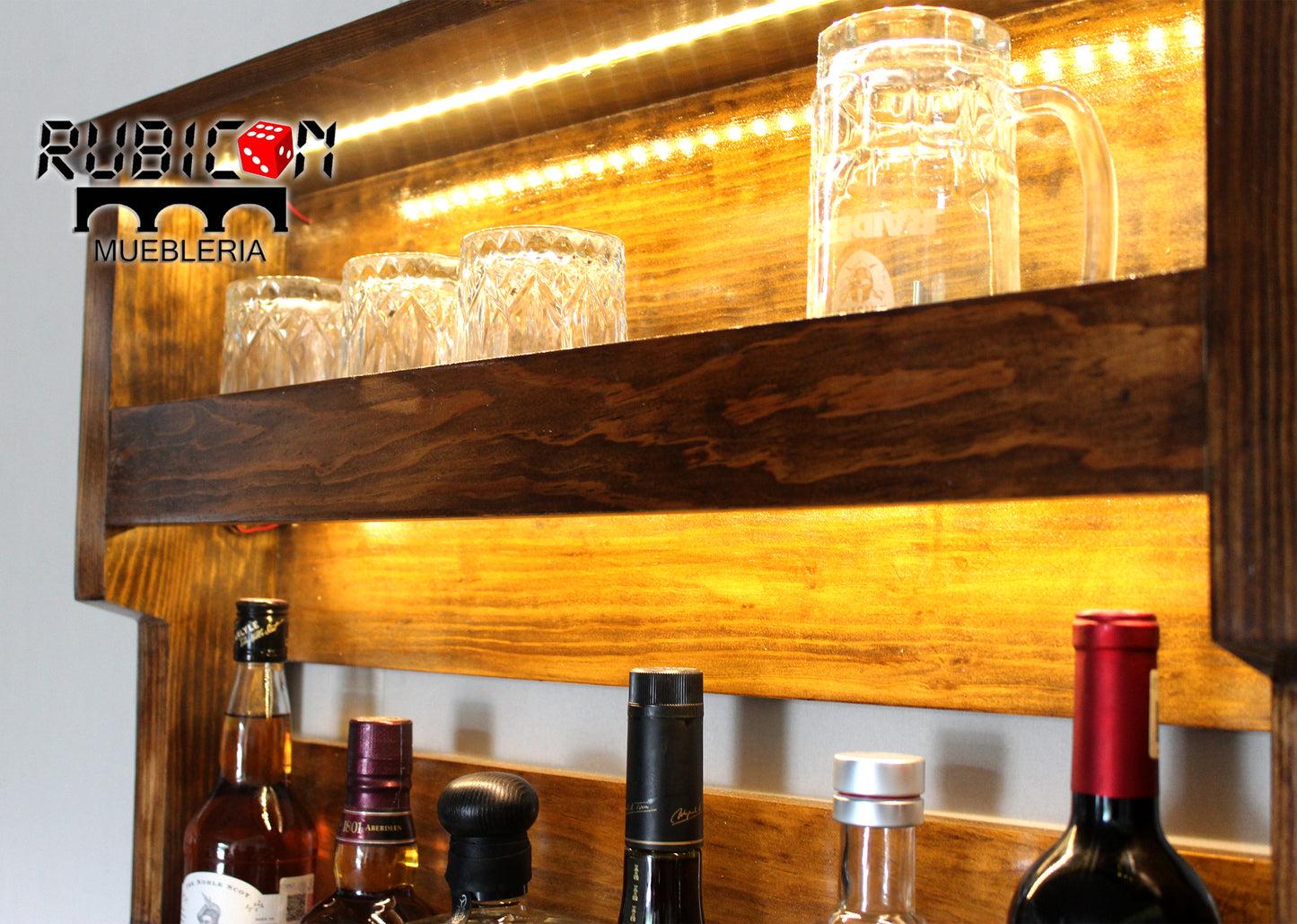 Cava flotante cantina bar con luces LEDS en madera Mod. Gastón