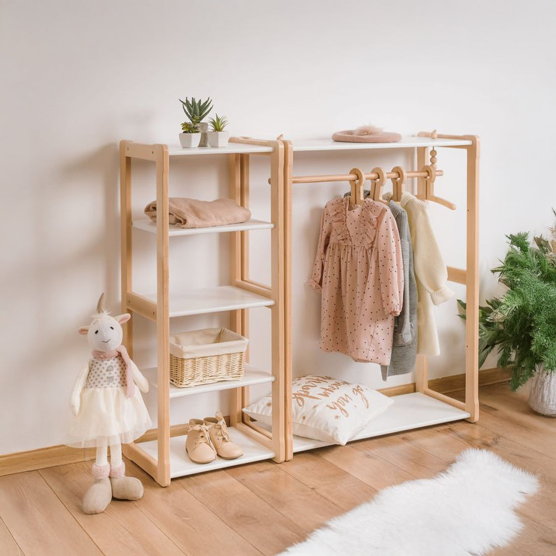 Closet Montessori De Madera De Pino mueble infantil 2 piezas Estantes