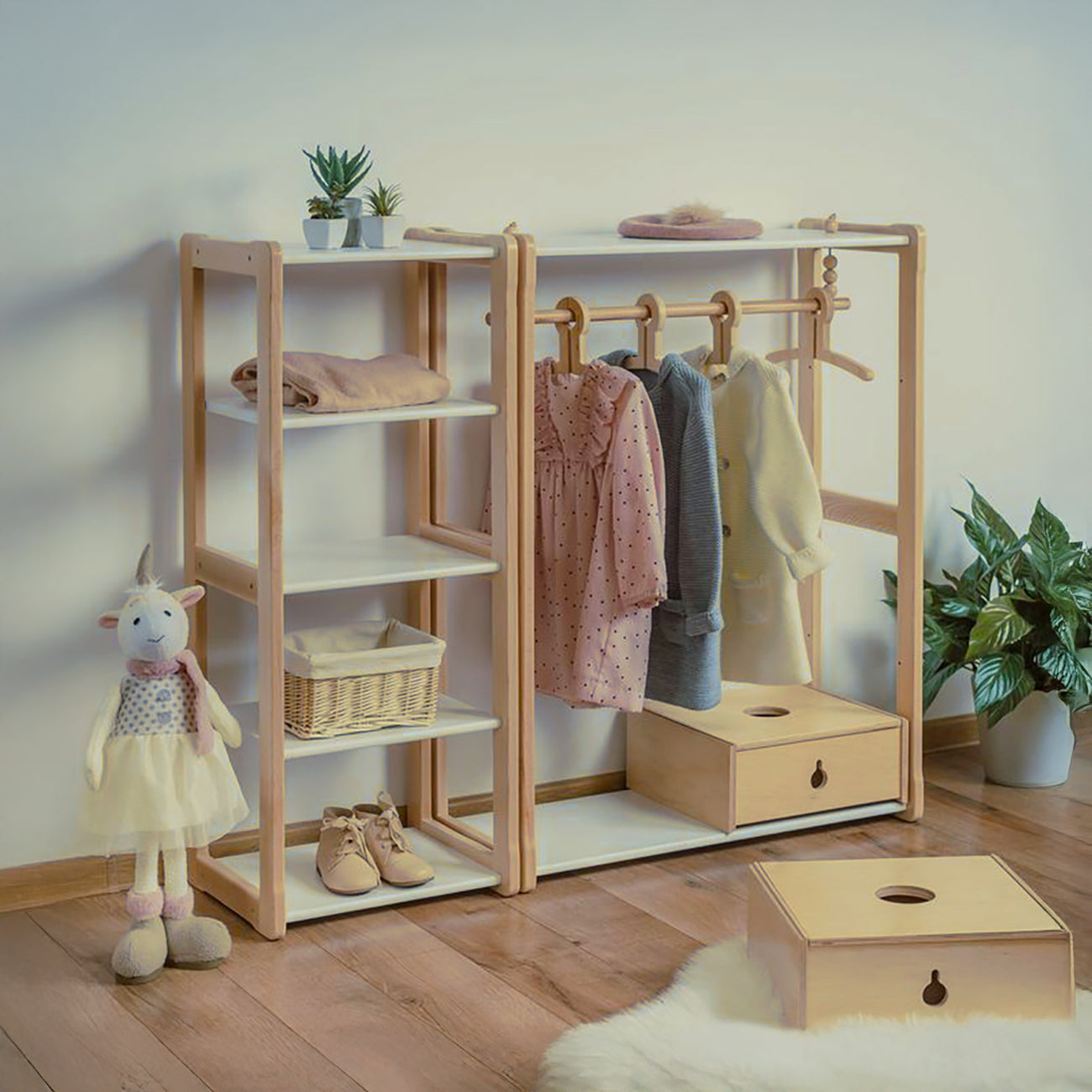 Closet Montessori De Madera De Pino mueble infantil 2 piezas Estantes