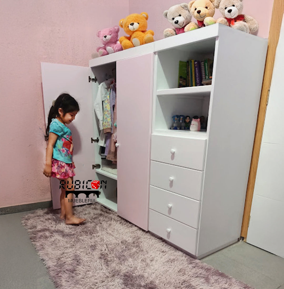 Closet infantil montessori ropero de dos piezas con cajones