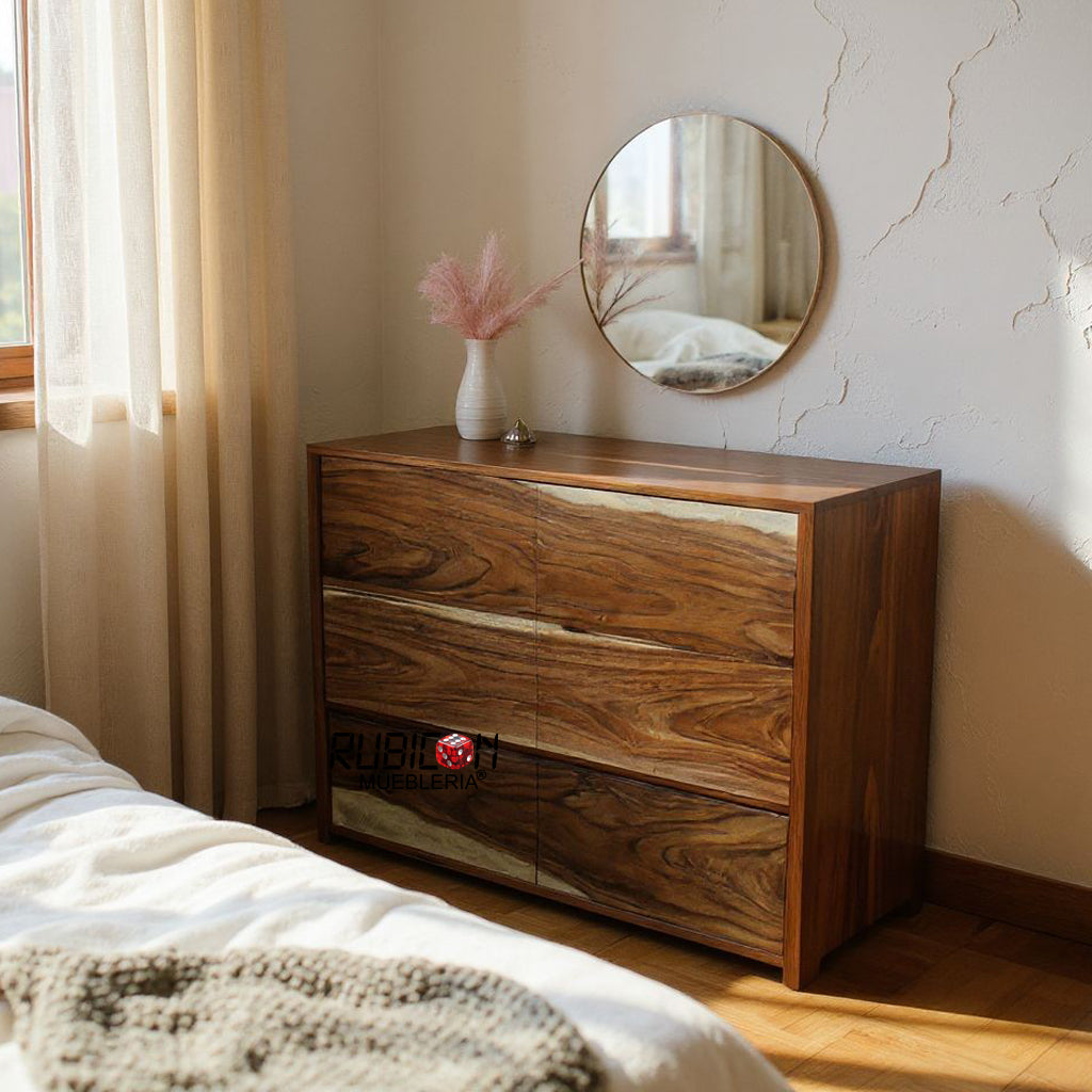Cómoda de parota natural cajonera estante