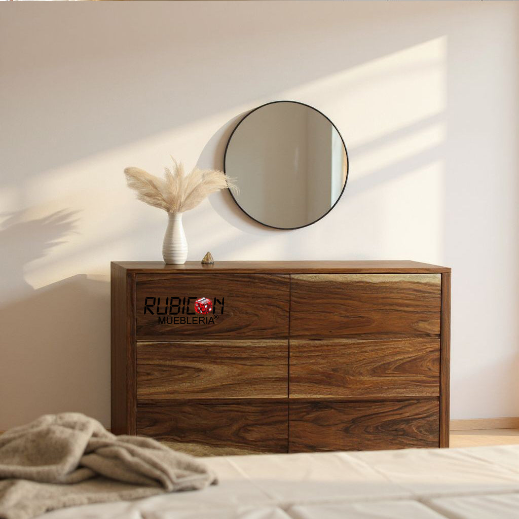 Cómoda de parota natural cajonera estante