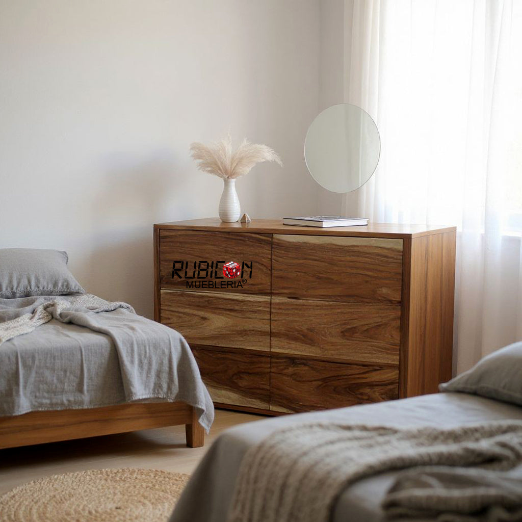 Cómoda de parota natural cajonera estante