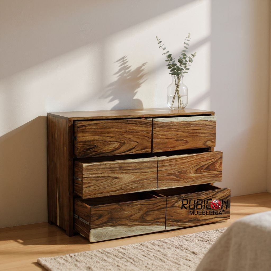 Cómoda de parota natural cajonera estante