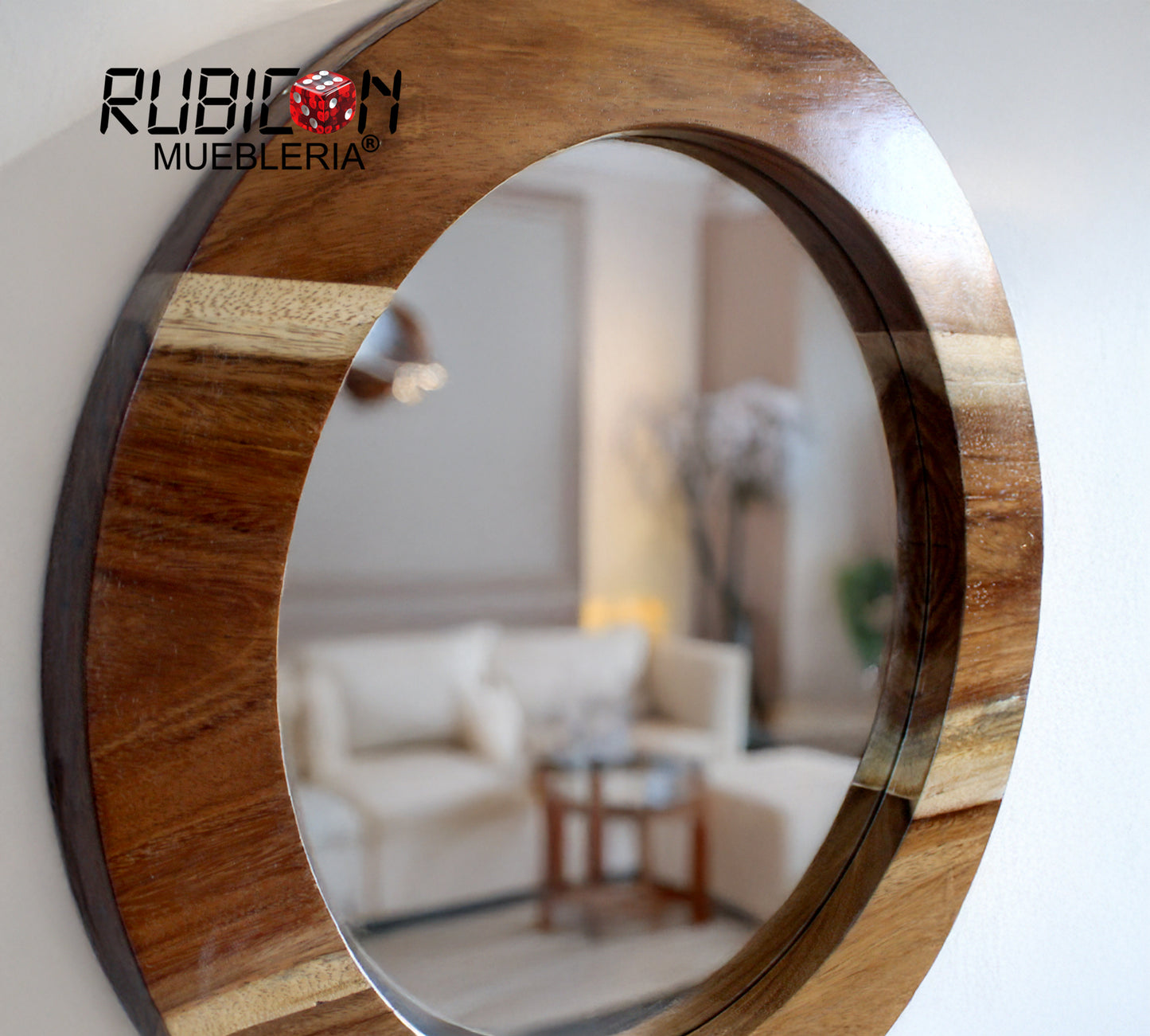 Espejo en madera sólida de parota espejo redondo de decoración