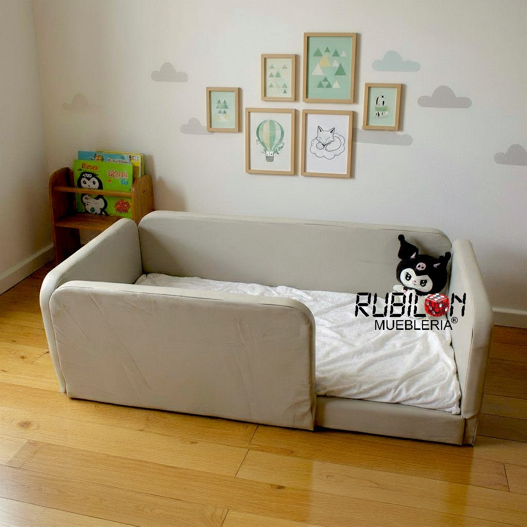 Cama Montessori Recámara Infantil Barandales tapizados