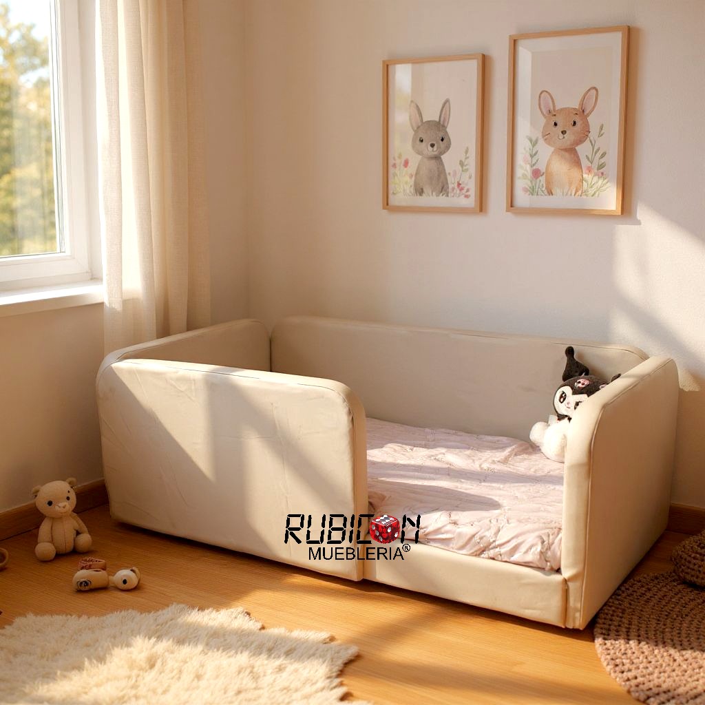 Cama Montessori Recámara Infantil Barandales tapizados