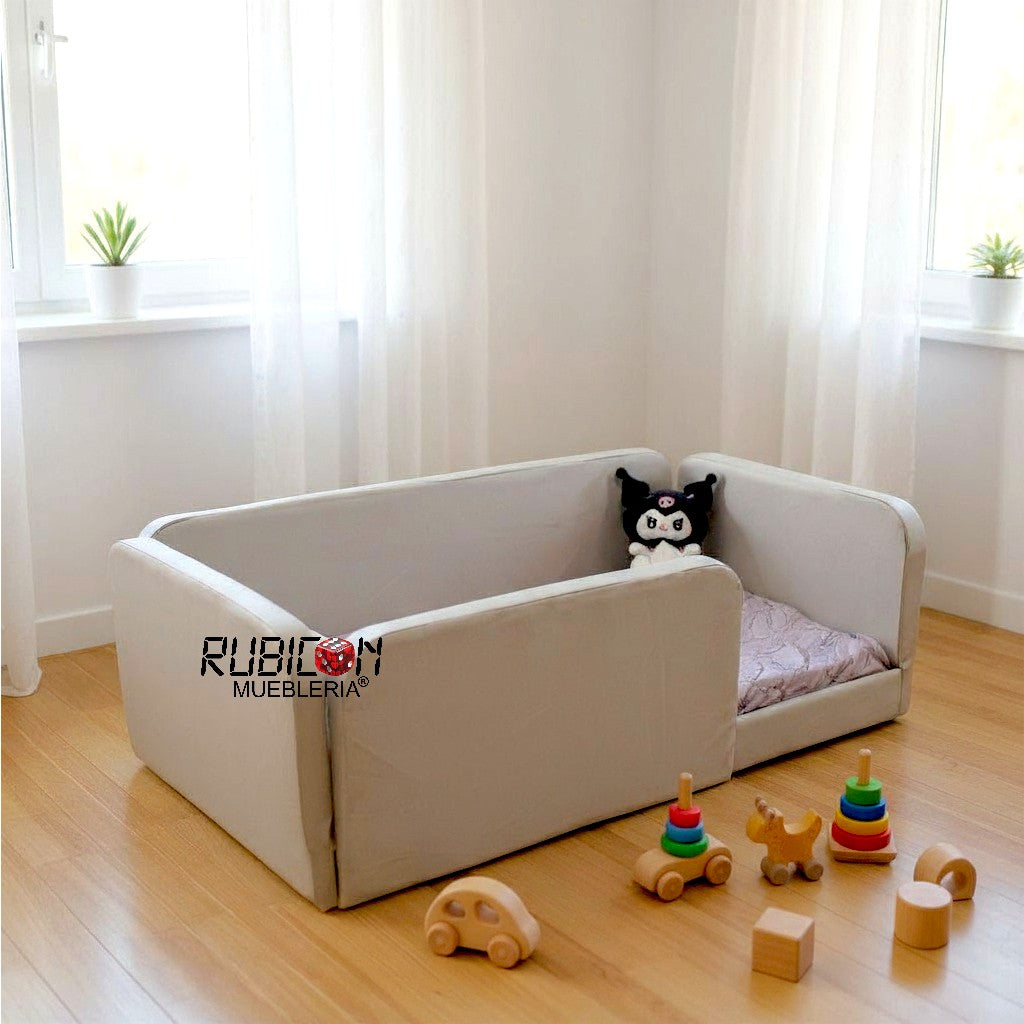 Cama Montessori Recámara Infantil Barandales tapizados