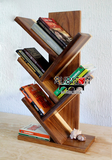 Porta libro de árbol en madera sólida de parota 100% librero