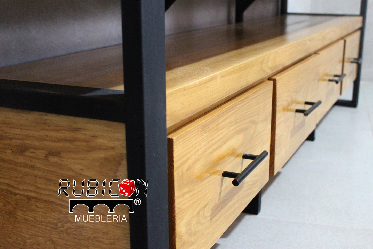 Centro de entretenimiento de madera sólida pino mueble de Tv estilo industrial