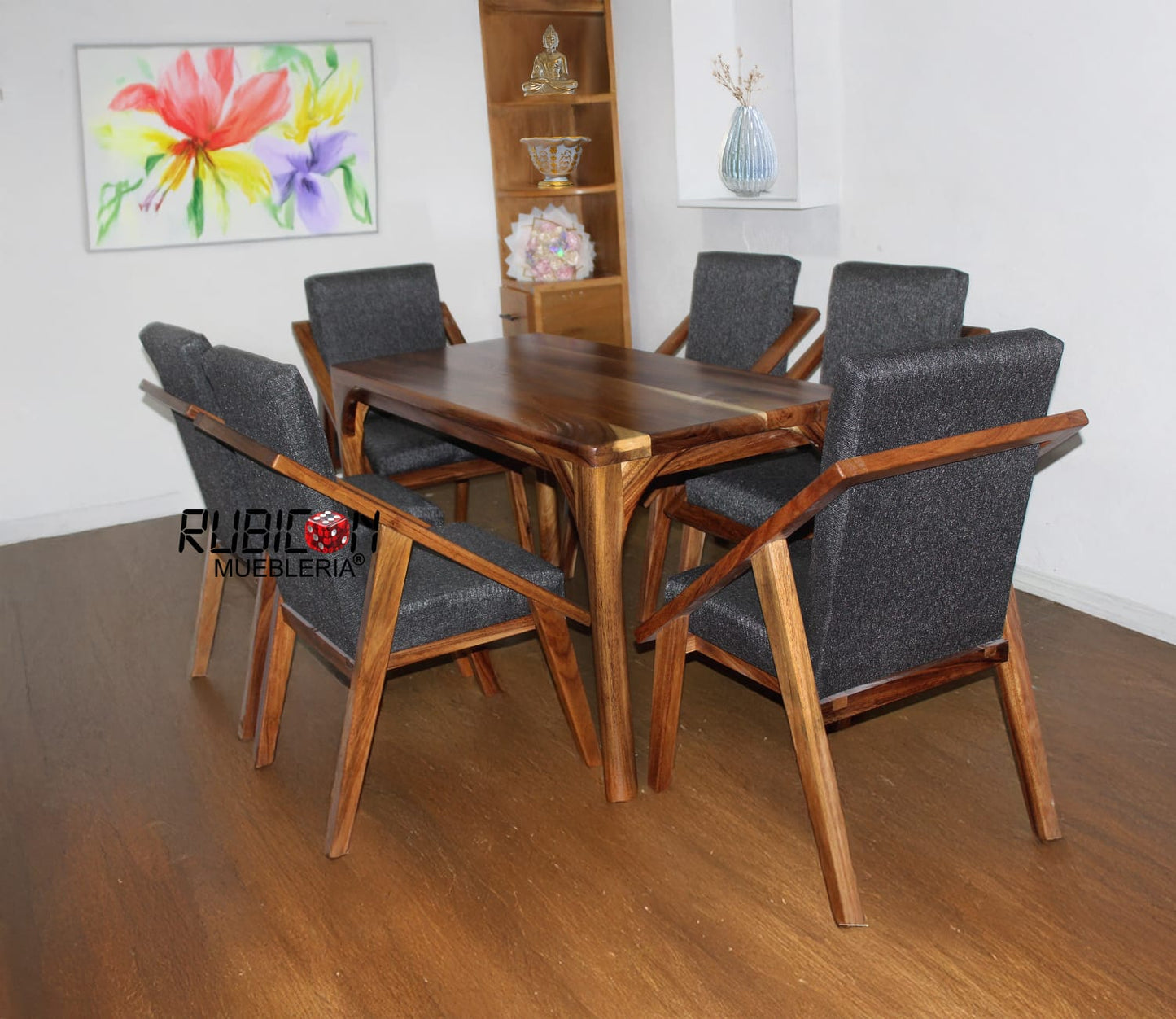 Comedor de madera sólida de parota 1 mesa y 6 sillas