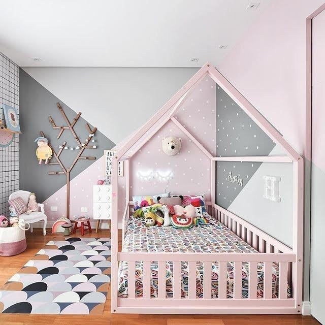 Cama Montessori casita de sueños con barandales de madera recámara infantil +vendida