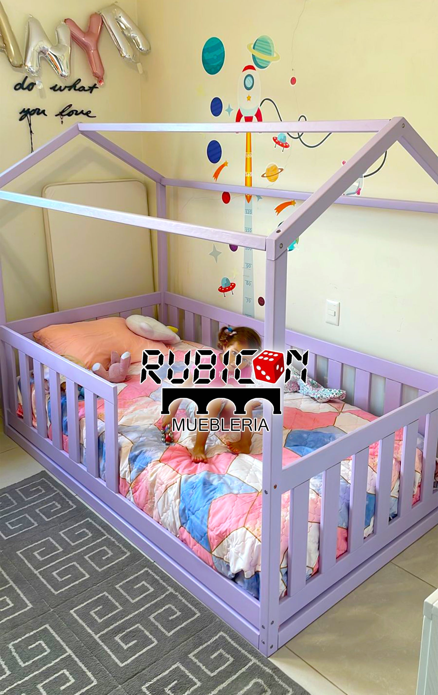 Cama Montessori casita de sueños con barandales de madera recámara infantil +vendida