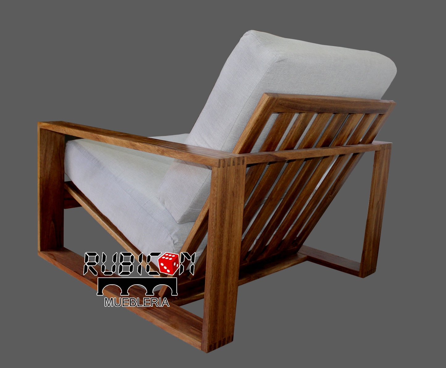 Sillón de madera de parota para sala sofá con cojines mod. Mirín