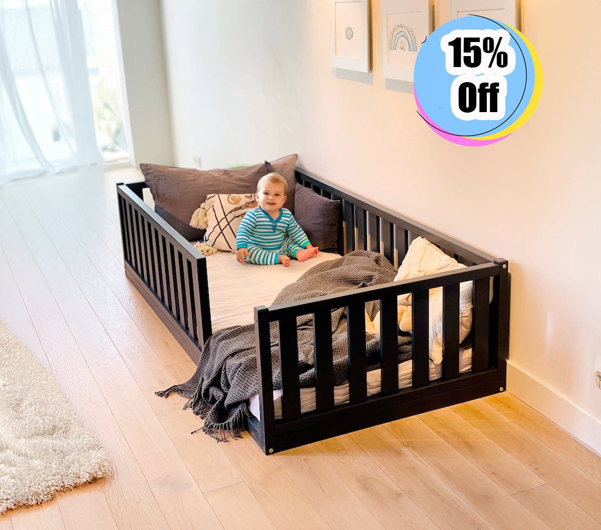 Cama Montessori de madera recámara infantil cuna mod. Argentina 15% Off