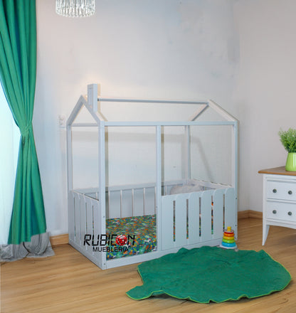 Cama Montessori de madera con casita de sueños Mod. Americana plus