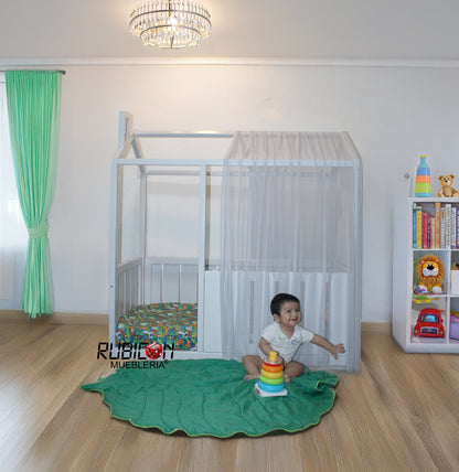 Cama Montessori de madera con casita de sueños Mod. Americana plus