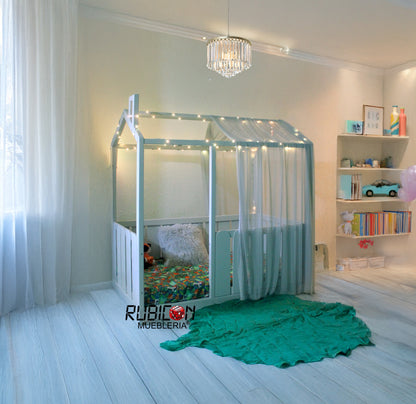 Cama Montessori de madera con casita de sueños Mod. Americana plus