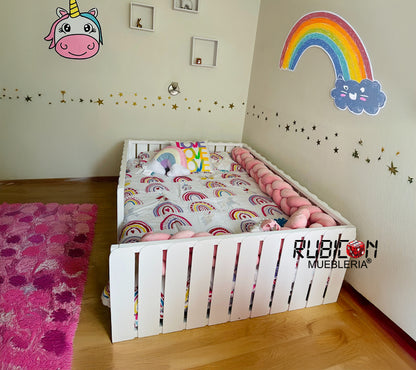Cama Montessori de madera sólida recámara infantil +vendida