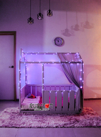 Cama Montessori de madera con casita de sueños Mod. Americana plus