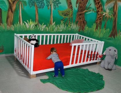 Cama Montessori de madera natural de pino recámara para niños cuna
