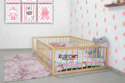 Cama Montessori con barandales cuna de madera mod. Eli circle 15% Off