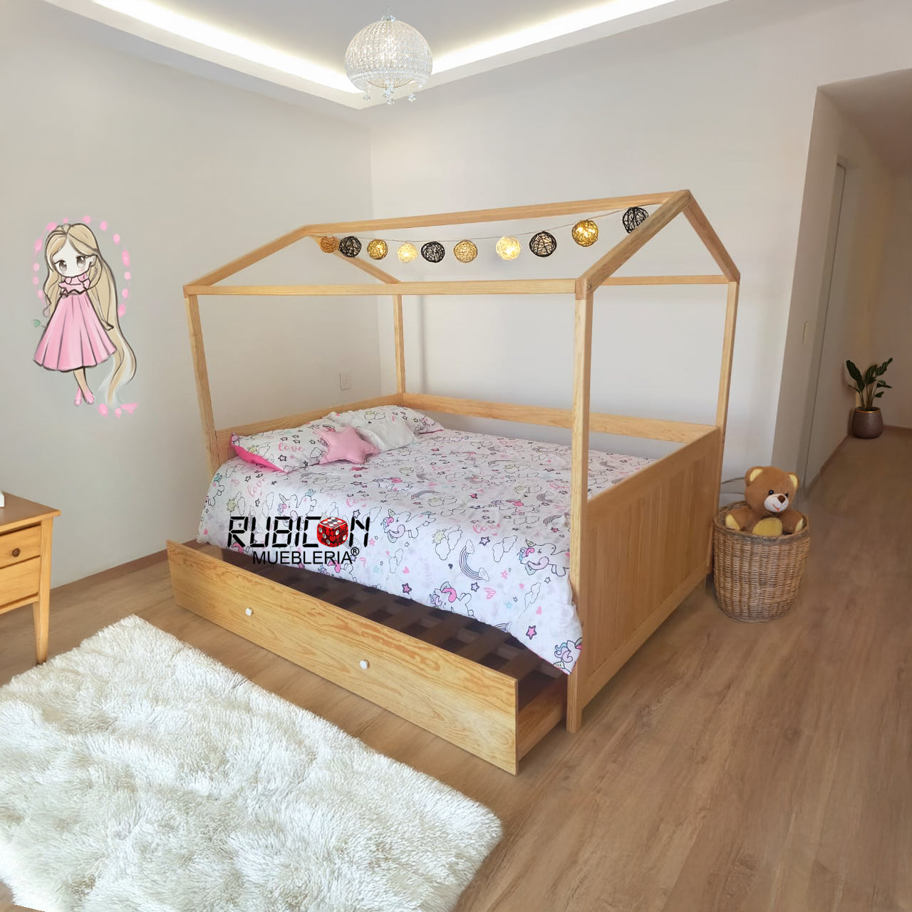 Cama Canguro de madera casita Montessori recámara infantil