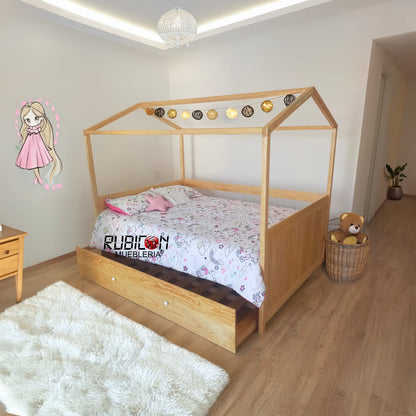 Cama Canguro de madera casita Montessori recámara infantil