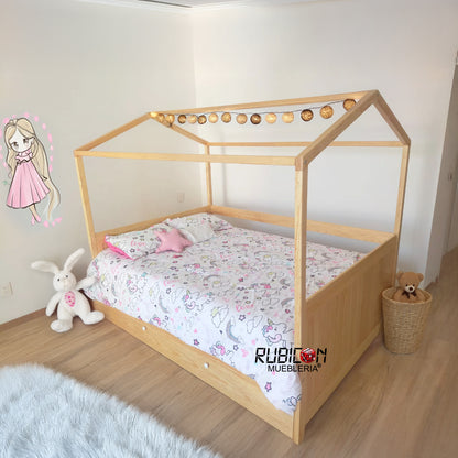 Cama Canguro de madera casita Montessori recámara infantil