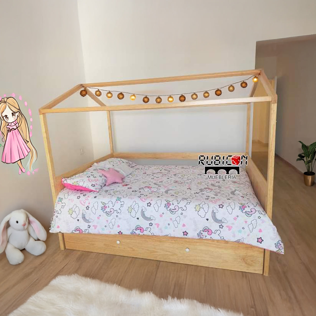 Cama Canguro de madera casita Montessori recámara infantil