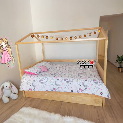 Cama Canguro de madera casita Montessori recámara infantil
