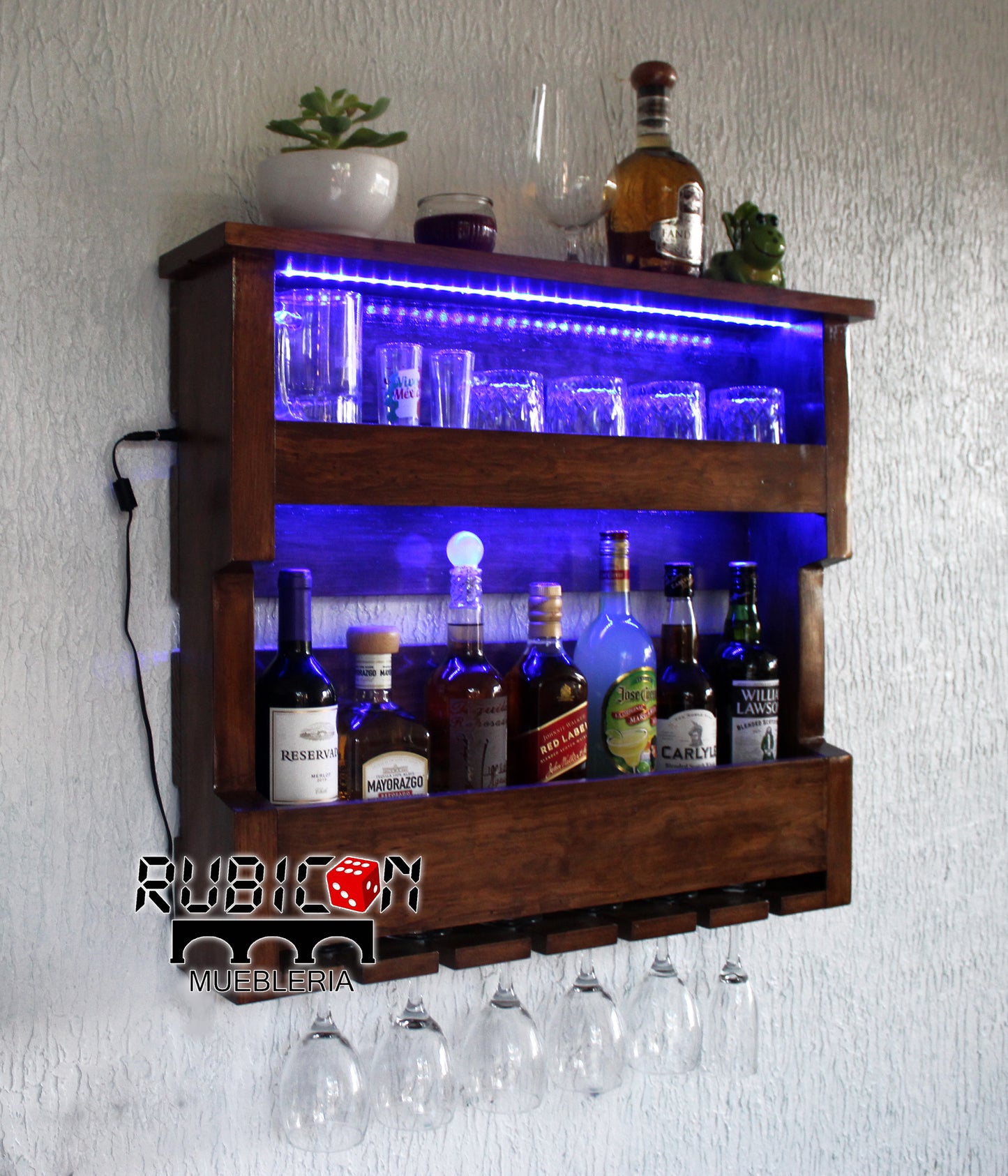 Cava flotante cantina bar con luces led´s en madera Mod. Gastón
