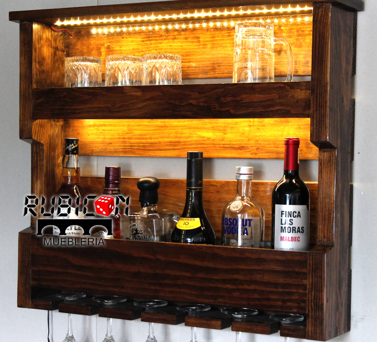 Cava flotante cantina bar con luces led´s en madera Mod. Gastón
