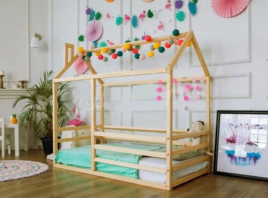 Cama Montessori de madera sólida de pino recamara infantil mod. Cenicienta