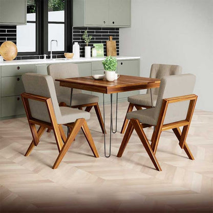 Silla de madera sólida de parota tapizada mod. Sunrise para comedor