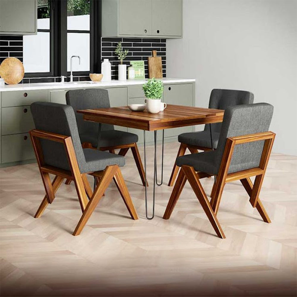 Comedor en madera de parota mas cuatro sillas tapizadas mesa minimalista estilo industrial mod. Excalibur